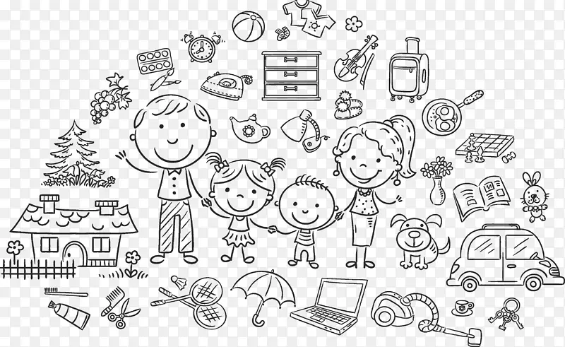 家庭绘画-免版税插图-可爱的卡通儿童画的设计材料