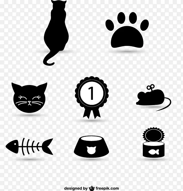 猫食猫鼠标-黑猫图标元素载体材料，