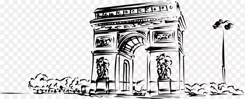 凯旋拱门建筑纪念碑-手绘城市建筑