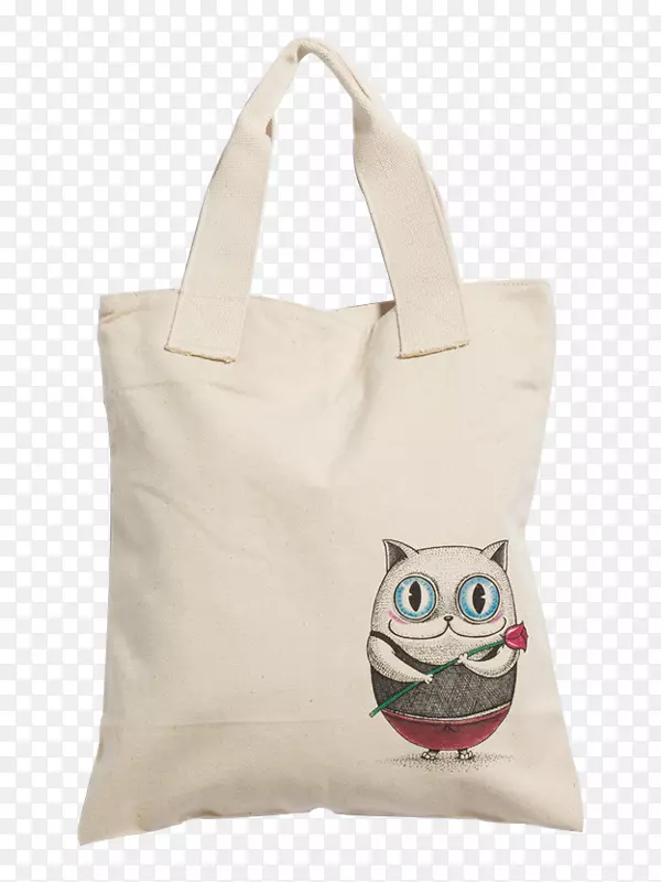 手提袋购物袋-抱着玫瑰猫帆布袋