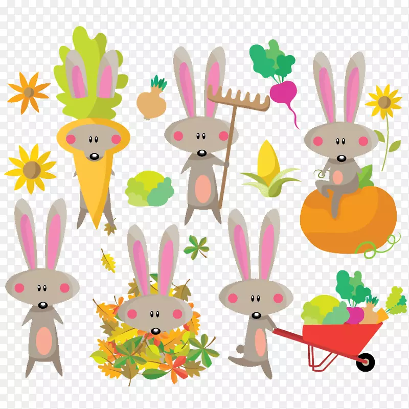 复活节兔子剪贴画-可爱的兔子礼服秋季