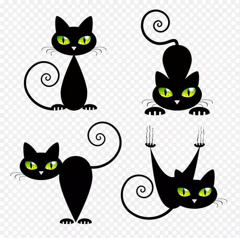 暹罗猫科黑猫黑色卡通手绘猫