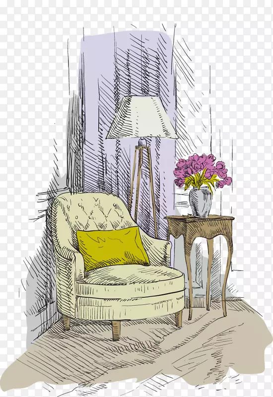 沙发椅绘图家具.手绘材料单沙发扶手