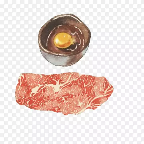 培根寿司日式料理塞西纳肉雪牛肉手绘材料图片