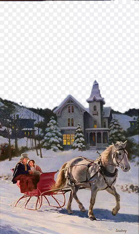 圣诞爱情故事一本历史性的圣诞礼物平装书-男人在雪地上的马车