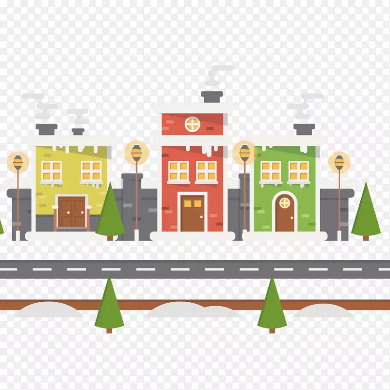 雪圣诞-城市背景与雪景大道