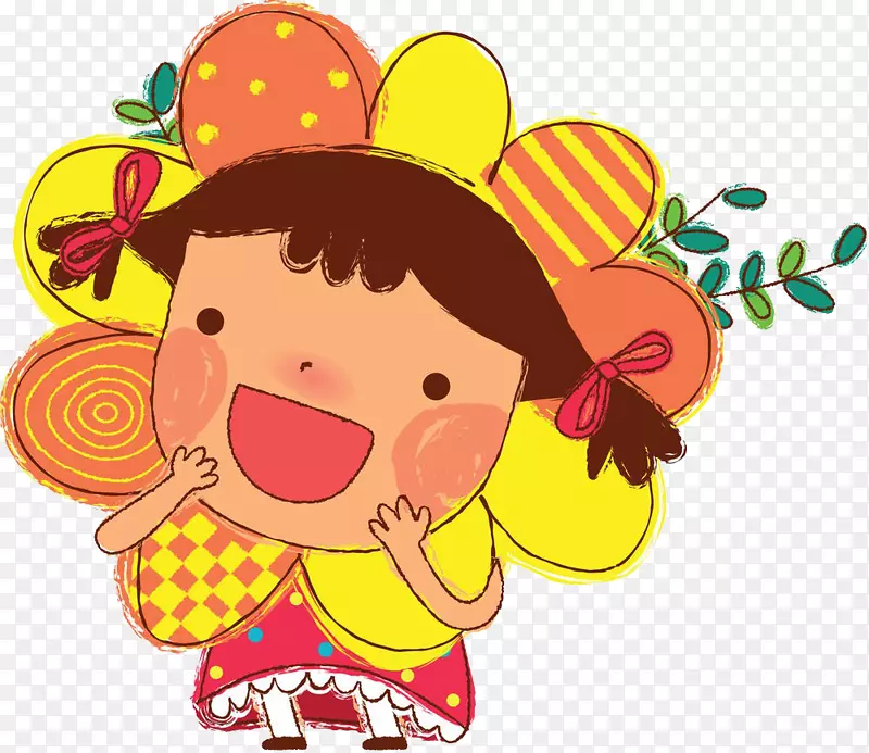 向日葵学生运动儿童卡通插图-儿童和向日葵