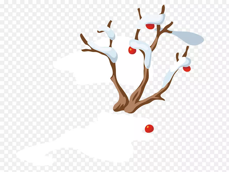 雪人圣诞卡-雪上果树