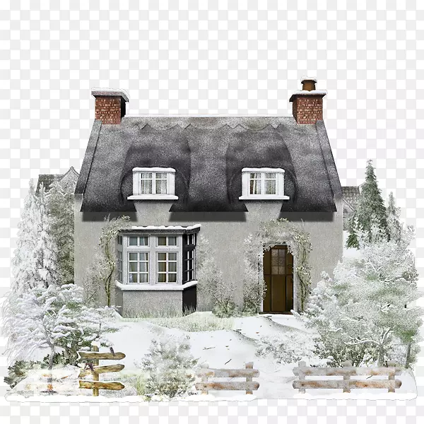 冬天的房子，粉刷的雪大房子