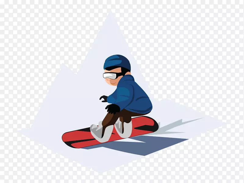 滑雪板滑雪插图-那个男孩沿着雪滑行。