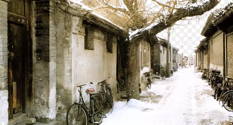 南洛古乡胡同坎巴利克街小巷-旧北京小巷中的雪景