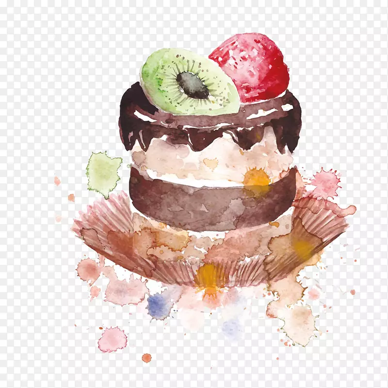 生日蛋糕马卡龙纸杯蛋糕华夫饼手绘水彩画蛋糕