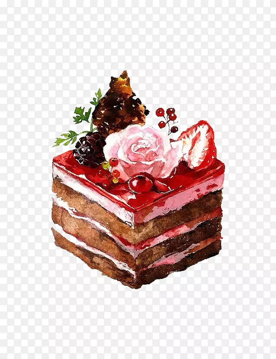 甜点水彩画插图.手绘甜点蛋糕