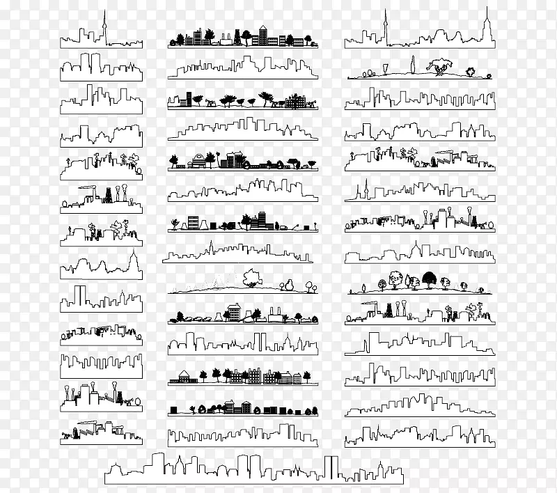剪影画线艺术天际线-40节线绘城市剪影材料