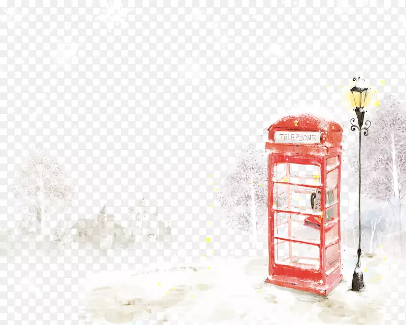 电话亭卡通插图-雪电话亭