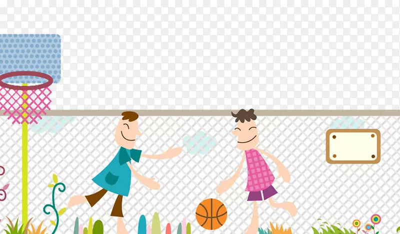 篮球场插图-两个孩子