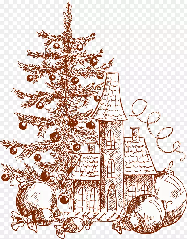 绘画插图-手绘圣诞树创意城堡