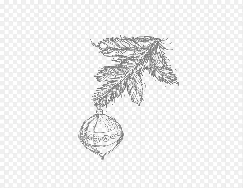 绘制圣诞树线艺术手绘素描圣诞树装饰球