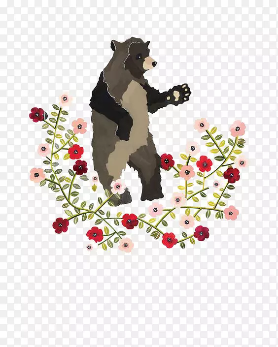 绘画艺术绘画插图-花与熊