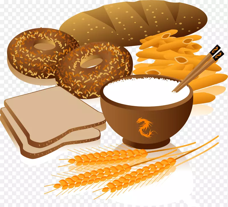 早餐谷类全麦面包夹艺术手绘食物小麦