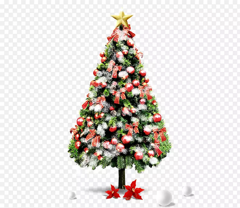圣诞节装饰圣诞树，圣诞长袜，礼物，雪人-圣诞树下的鲜花
