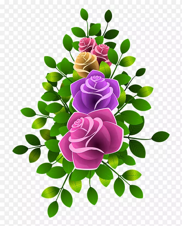 花园玫瑰、蜈蚣玫瑰、花卉设计、花瓣-卡通花卉装饰图案