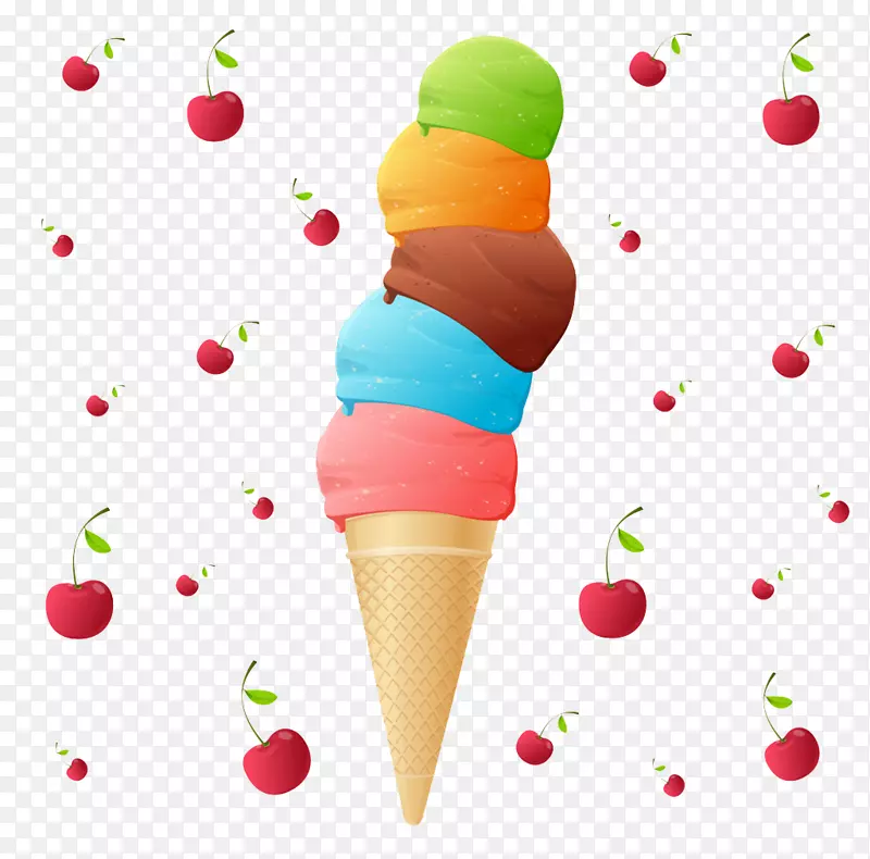 冰淇淋锥开心果冰淇淋免费冰淇淋卡通樱桃扣创意装饰点缀