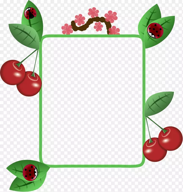 樱桃画框水果剪贴画.简单的手绘卡通樱桃果边