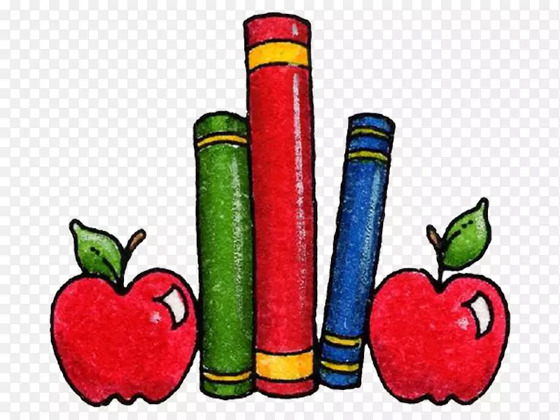学生读物学校老师阅读画苹果和书籍