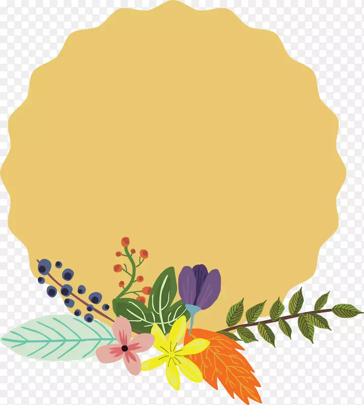 花卉插图-圆形花卉装饰标签条
