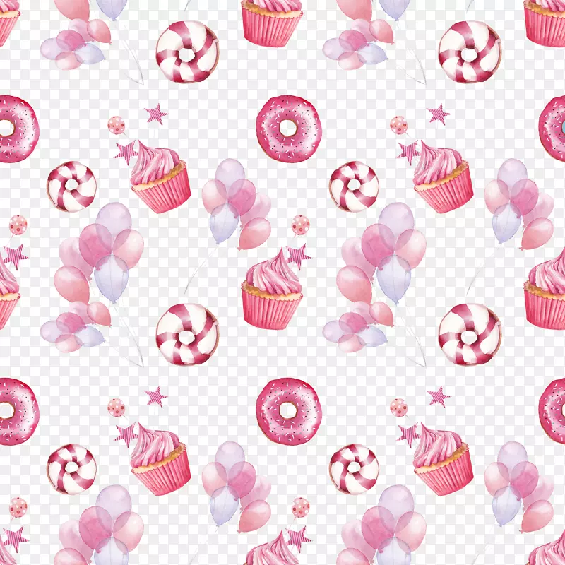 纸杯蛋糕松饼水彩画插图-可爱的粉红色水彩画插图