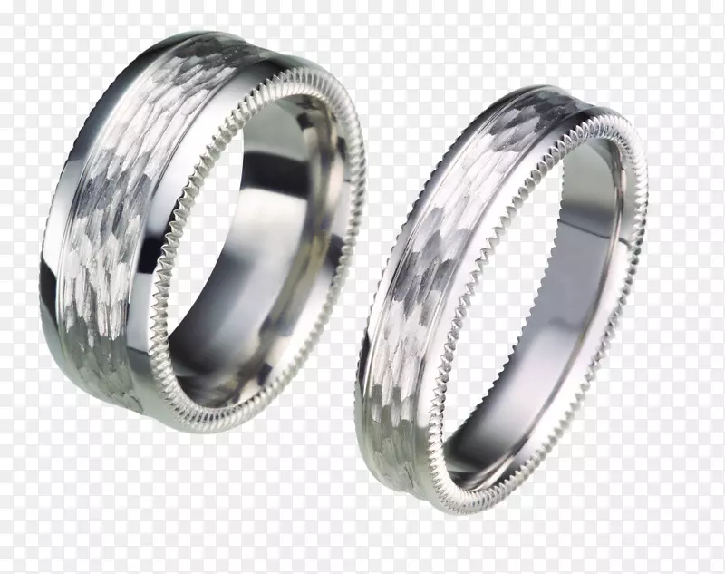 结婚戒指白金订婚戒指-手绘戒指创意珠宝，银戒指