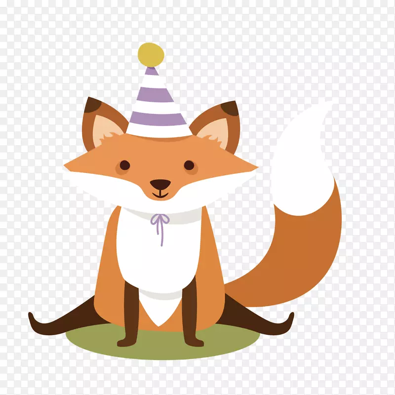 生日蛋糕祝你生日快乐贺卡手画可爱的小狐狸
