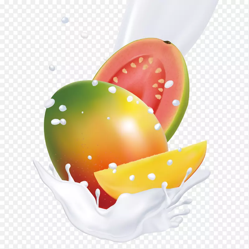 果汁奶水果芒果卡通手绘流动水果奶PNG
