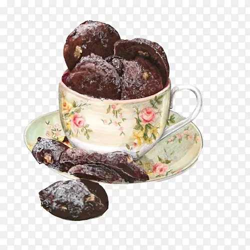 咖啡茶杯蛋糕松饼巧克力奶油泡芙手绘材料图片