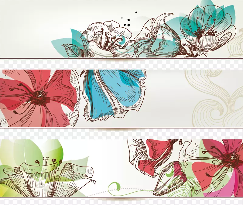 横幅花版税-免费花卉设计.手绘花卉横幅设计