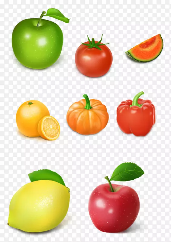 番茄芒果苹果果蔬-蔬菜和水果的收集一个单一的创意