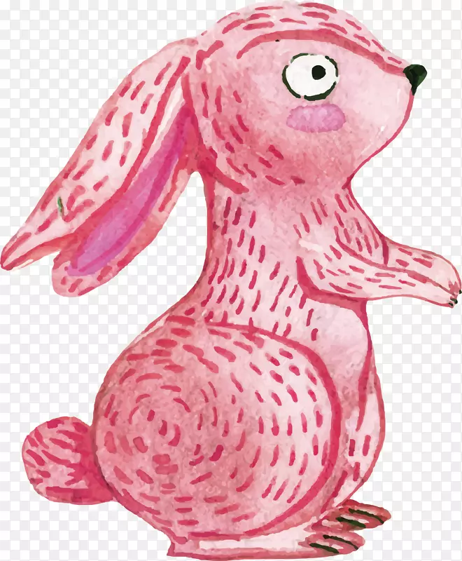 水彩画下载动物-粉红手绘兔
