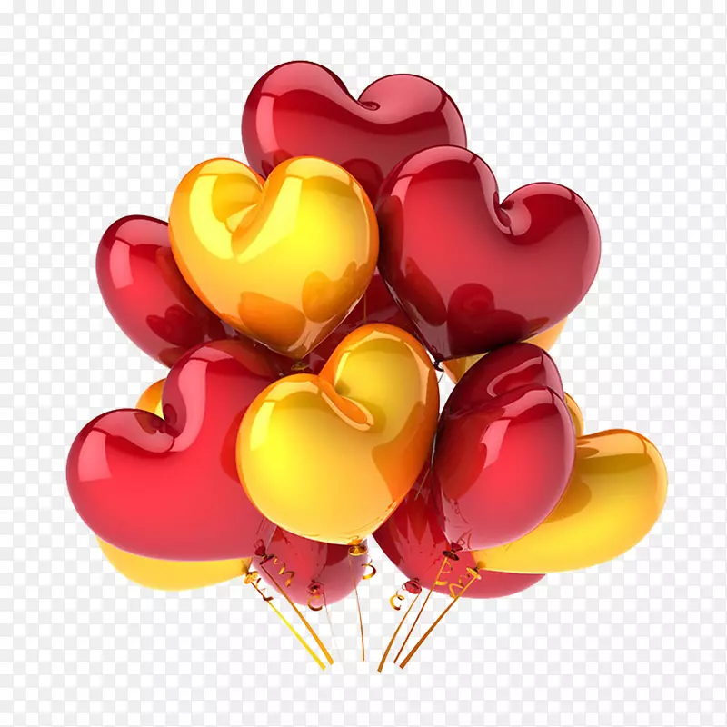气球派对生日心脏贺卡-红色黄色气球光泽材料