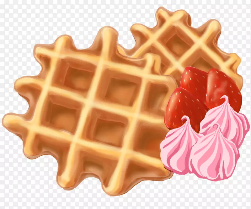 比利时冰淇淋华夫饼插图.手绘水果冰淇淋甜点华夫饼