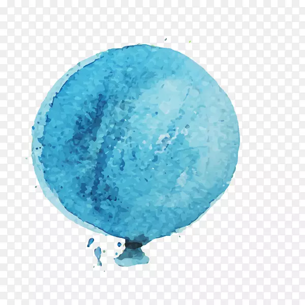 水彩画气球图形设计插图.彩色手绘蓝色气球