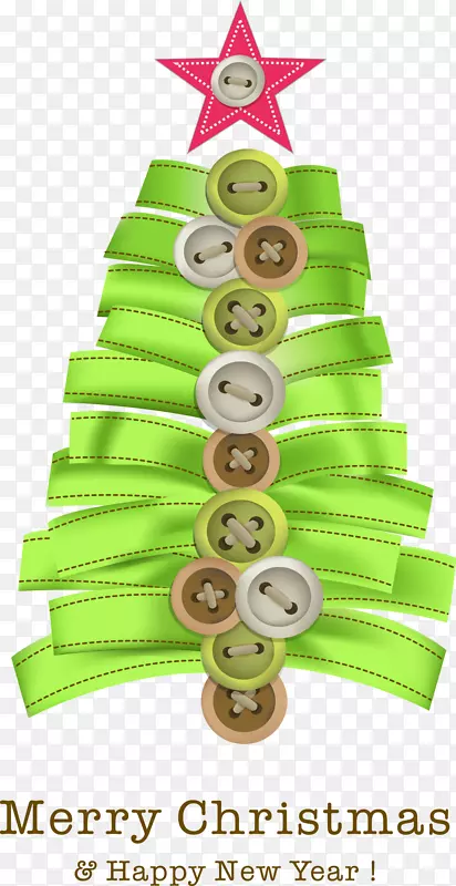 圣诞树-顶部-带绿色丝带的圣诞按钮