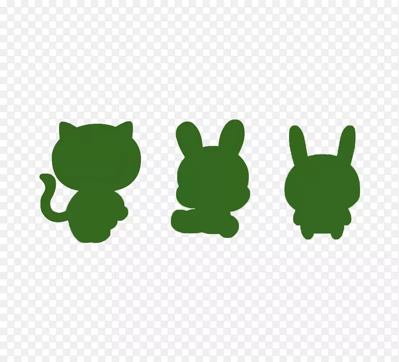 猫科动物欧洲兔绿色剪影-猫和兔子绿色剪影材料
