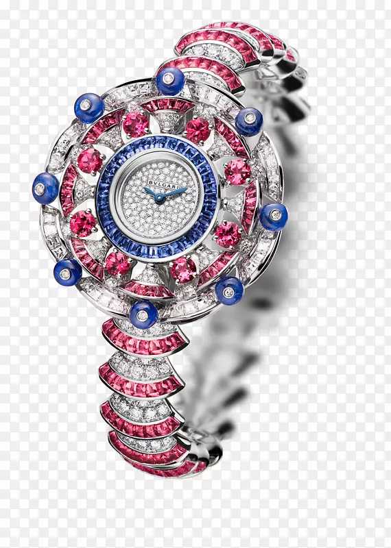 手表宝格丽珠宝运动中继器-宝格丽手表蓝色粉红色钻石手表女性形式