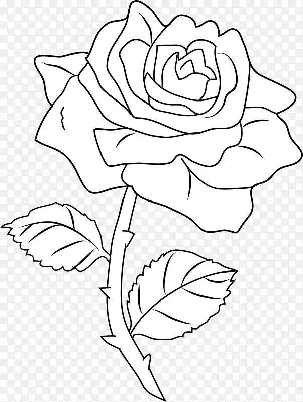 线条艺术画玫瑰着色书剪贴画黑白玫瑰图片