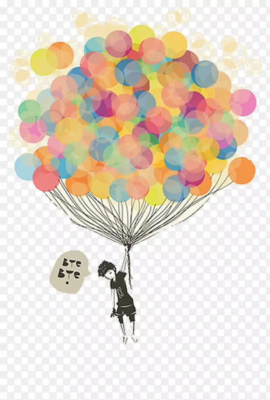 气球画摄影插图-卡通带气球飞男孩