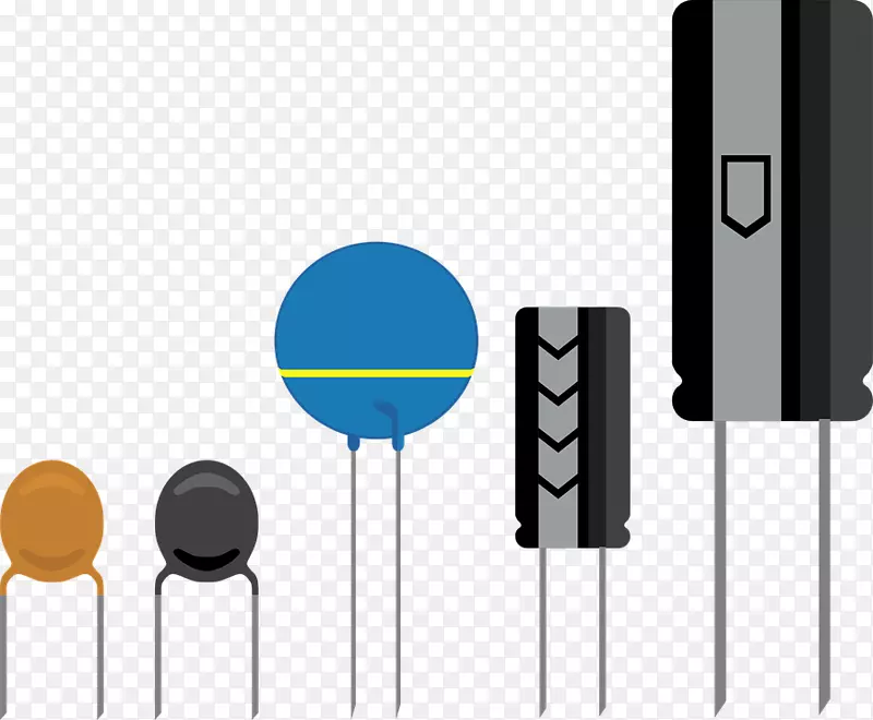 电容晶体管电子元件剪贴画.黑色，蓝色，橙色