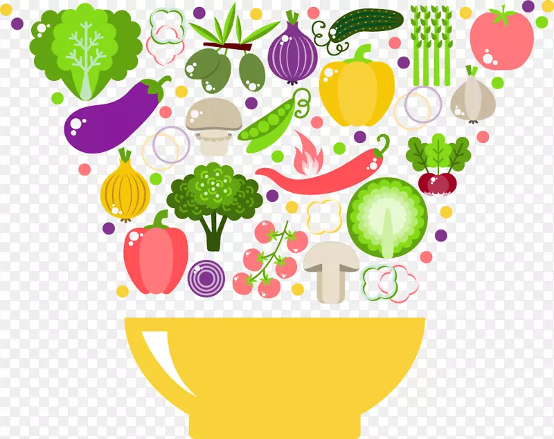 素食、有机食品、蔬菜-卡通新鲜蔬菜