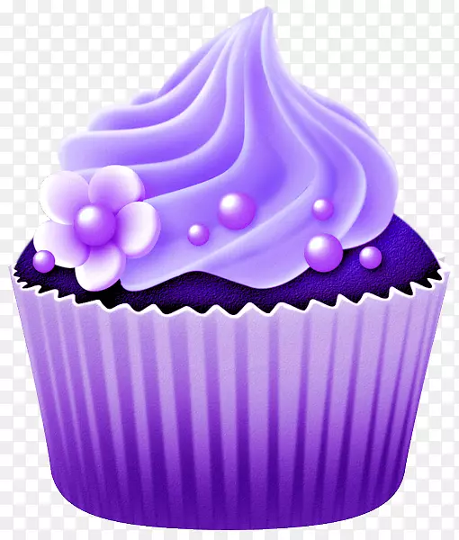 免费剪贴画纸杯蛋糕-紫色小奶油蛋糕