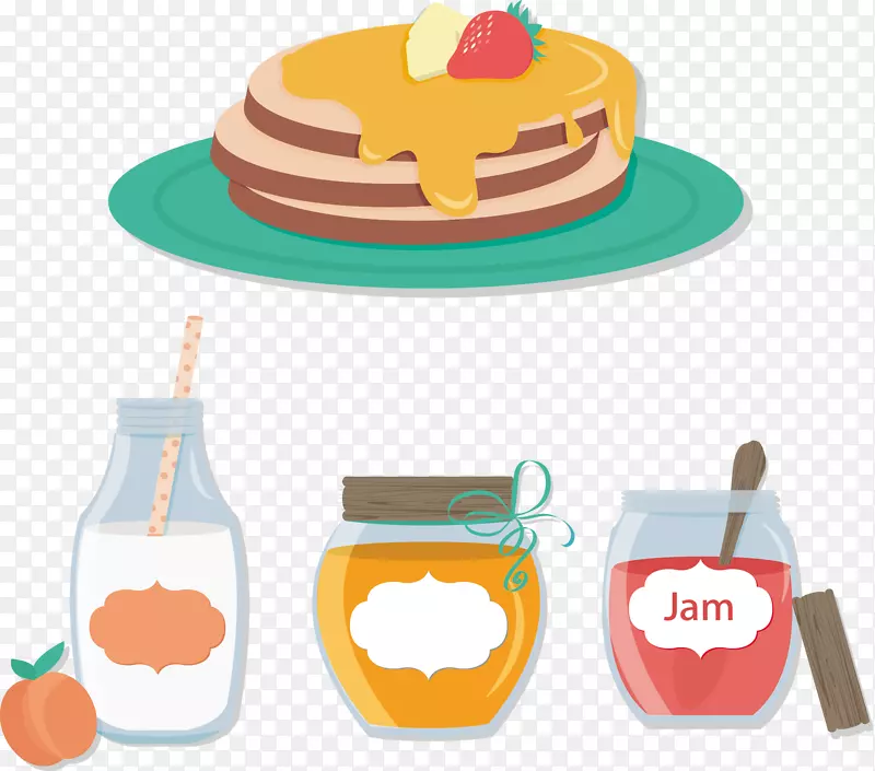 果汁薄煎饼，松饼，水果蛋糕，水果蜜饯.带饮料的蛋糕